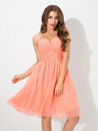 A-Line/Princess Sweetheart Pleats Sleeveless Short Chiffon Bridesmaid Dresses