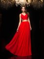 A-Line/Princess V-neck Beading Sleeveless Long Chiffon Two Piece Dresses