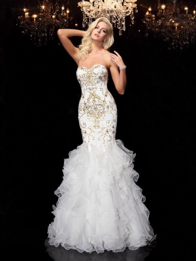 Trumpet/Mermaid Sweetheart Beading Sleeveless Long Organza Dresses [60444]