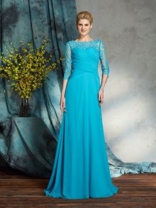 A-Line/Princess Bateau Applique 3/4 Sleeves Long Chiffon Mother of the Bride Dresses