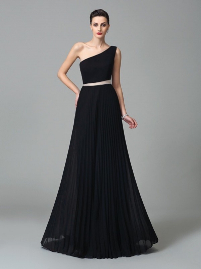 A-Line/Princess One-Shoulder Pleats Sleeveless Long Chiffon Dresses [60586]