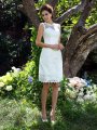 A-Line/Princess Sheer Neck Applique Sleeveless Short Satin Wedding Dresses