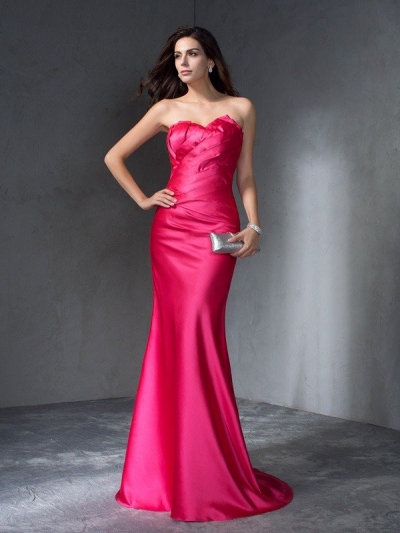 Trumpet/Mermaid Sweetheart Sleeveless Long Satin Dresses [60701]