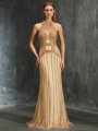 Sheath/Column High Neck Sleeveless Sweep/Brush Train Beading Net Dresses