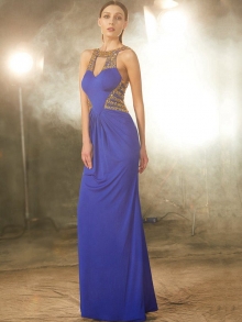 Sheath/Column Scoop Sleeveless Floor-Length Beading Spandex Dresses