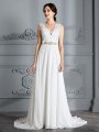 A-Line/Princess Sleeveless V-neck Sweep/Brush Train Chiffon Wedding Dresses