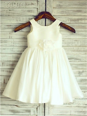 A-line/Princess Scoop Sleeveless Hand-made Flower Tea-Length Chiffon Flower Girl Dresses