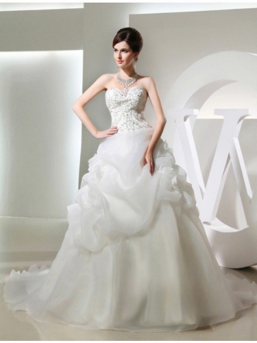 Ball Gown Beading Hand-made Flower Sleeveless Long Organza Wedding Dresses