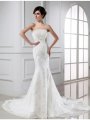 Trumpet/Mermaid Beading Strapless Sleeveless Lace Tulle Wedding Dresses