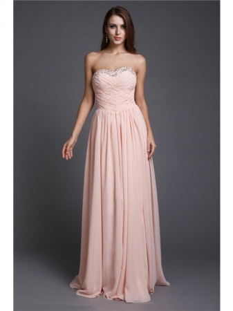 A-Line/Princess Sweetheart Sleeveless Beading Long Chiffon Dresses