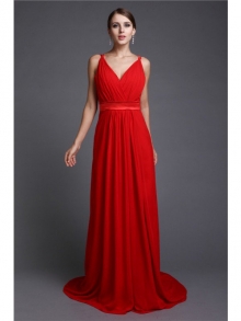 A-Line/Princess V-neck Sleeveless Long Ruffles Chiffon Bridesmaid Dresses