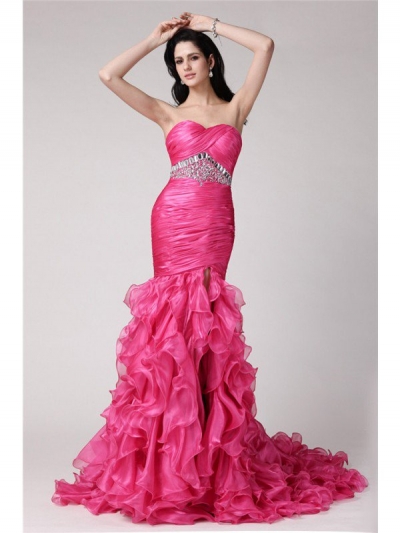 Trumpet/Mermaid Sweetheart Sleeveless Rhinestone Long Organza Dresses [N13ZYDRESS226]