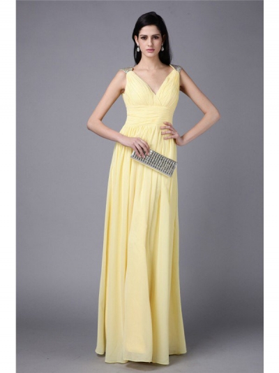 Sheath/Column V-neck Sleeveless Beading Long Chiffon Dresses [N13ZYDRESS263]