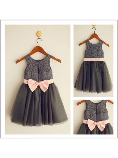 A-Line/Princess Scoop Sleeveless Bowknot Long Tulle Flower Girl Dresses [PO15033EV390B3]