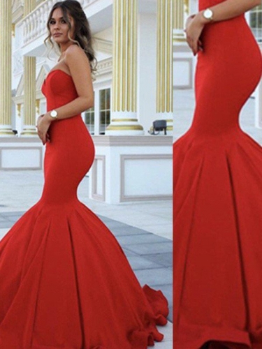 Trumpet/Mermaid Sweetheart Sleeveless Floor-Length Satin Dresses