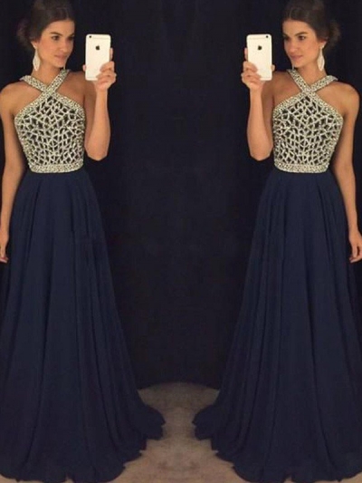 A-Line/Princess Sleeveless Halter Chiffon Beading Floor-Length Dresses [PO16033PO550]