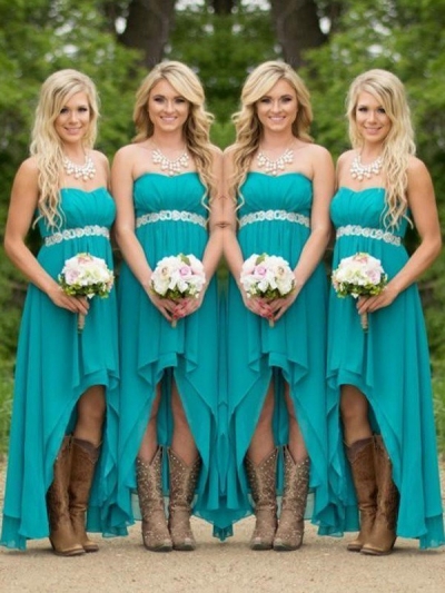 A-Line/Princess Sweetheart Sleeveless Asymmetrical Beading Chiffon Bridesmaid Dresses [PO16033PO599]