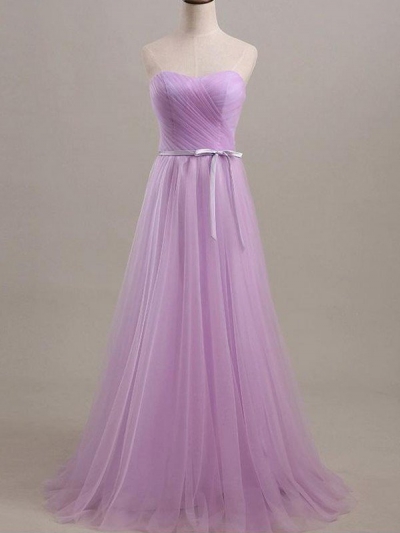 A-Line/Princess Sleeveless Sweetheart Floor-Length Sash/Ribbon/Belt Tulle Bridesmaid Dresses [PO16033PO612]