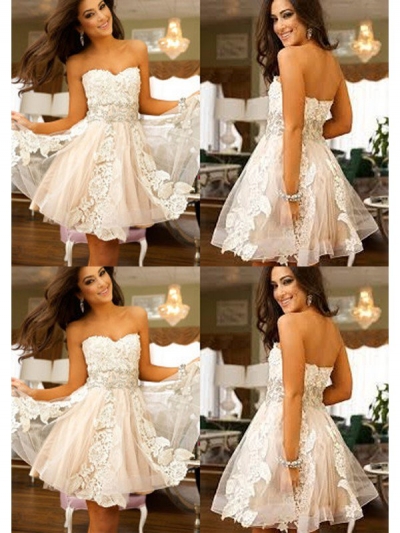 A-Line/Princess Sleeveless Sweetheart Applique Tulle Short/Mini Dresses [PO16033PO718]