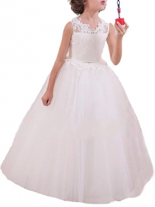 Ball Gown Jewel Sleeveless Applique Floor-Length Tulle Flower Girl Dresses