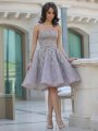 A-Line/Princess Strapless Sleeveless Sequin Knee-Length Satin Dresses