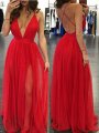 A-Line/Princess Spaghetti Straps Sleeveless Floor-Length Chiffon Dresses