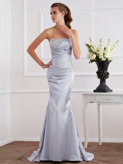 Trumpet/Mermaid Strapless Beading Long Elastic Woven Satin Dresses