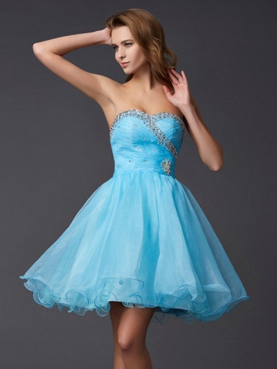 A-Line/Princess Sweetheart Sleeveless Beading Short Tulle Homecoming Dresses [40058]