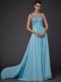 A-Line/Princess Scoop Beading Sleeveless Long Chiffon Dresses