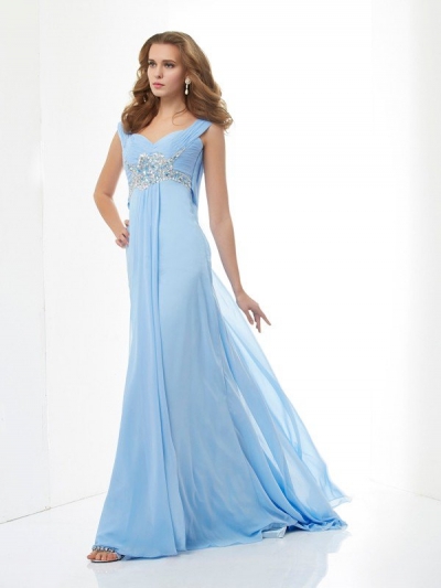 A-Line/Princess Sleeveless Beading Sweetheart Long Chiffon Dresses [40180]