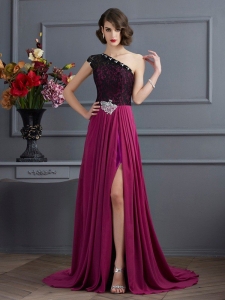 A-Line/Princess One-Shoulder Sleeveless Lace Long Chiffon Dresses