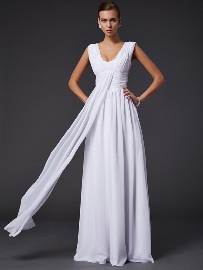 A-Line/Princess Jewel Sleeveless Pleats Long Chiffon Dresses [40459]