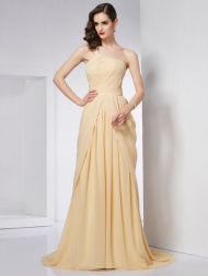 A-Line/Princess One-Shoulder Sleeveless Pleats Long Chiffon Dresses