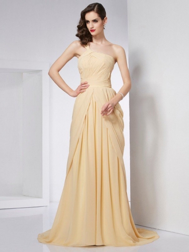 A-Line/Princess One-Shoulder Sleeveless Pleats Long Chiffon Dresses