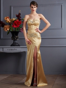 Sheath/Column Sweetheart Sleeveless Beading Long Elastic Woven Satin Dresses