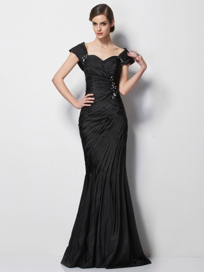 Trumpet/Mermaid Sweetheart Short Sleeves Beading Long Taffeta Mother of the Bride Dresses [40775]