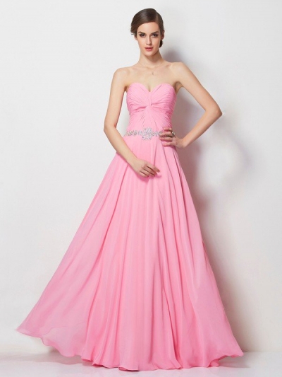 A-Line/Princess Sweetheart Sleeveless Beading Long Chiffon Dresses [40783]