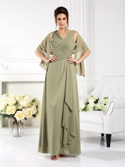 A-Line/Princess V-neck Pleats Sleeveless Long Chiffon Mother of the Bride Dresses [50138]