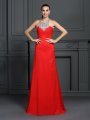 A-Line/Princess High Neck Beading Sleeveless Long Elastic Woven Satin Dresses