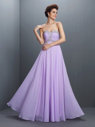 A-Line/Princess Sweetheart Beading Sleeveless Long Chiffon Dresses [50295]