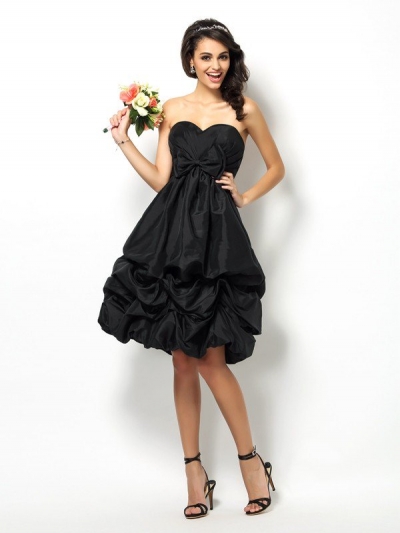 A-Line/Princess Sweetheart Bowknot Sleeveless Short Taffeta Bridesmaid Dresses [50452]