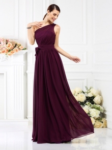 A-Line/Princess One-Shoulder Sash/Ribbon/Belt Sleeveless Long Chiffon Bridesmaid Dresses