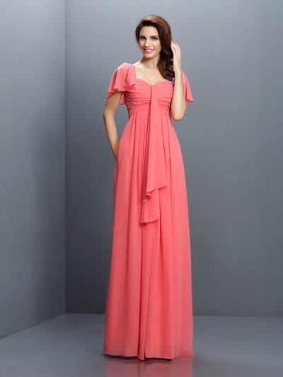 A-Line/Princess Sweetheart Pleats 1/2 Sleeves Long Chiffon Bridesmaid Dresses [50500]