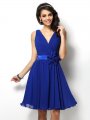 A-Line/Princess V-neck Pleats Sleeveless Short Chiffon Bridesmaid Dresses