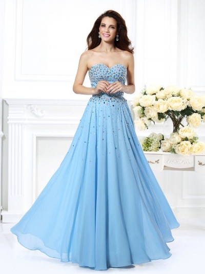 A-Line/Princess Sweetheart Beading Sleeveless Long Chiffon Dresses [50787]