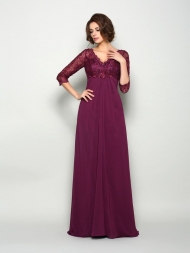 A-Line/Princess V-neck Beading 3/4 Sleeves Long Chiffon Mother of the Bride Dresses