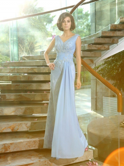 Sheath/Column V-neck Beading Sleeveless Long Lace Mother of the Bride Dresses [50975]