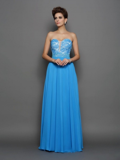 A-Line/Princess Sweetheart Applique Sleeveless Long Chiffon Dresses [51245]