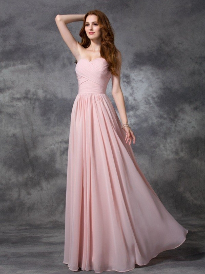 A-line/Princess Sweetheart Sleeveless Ruched Long Chiffon Bridesmaid Dresses [60281]