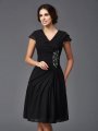 A-Line/Princess V-neck Beading Sleeveless Short Chiffon Mother of the Bride Dresses